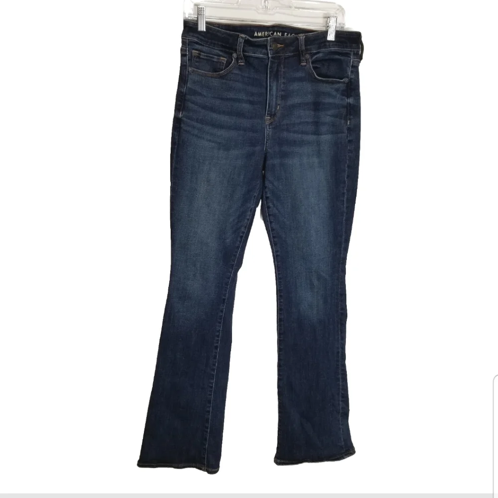 American Eagle Jeans Women's 10 High Rise Skinny Kick Stretch Blue Denim Bootcut
